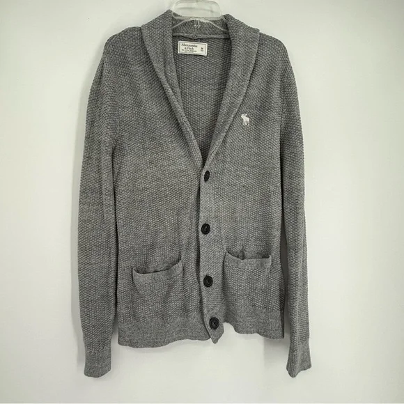 Abercrombie & Fitch Button Cardigan Sweater Mens Size Medium Shawl Collar Gray - Picture 10 of 10